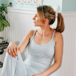 Tank, Top, Blue, Pale Blue, Loungewear, Sleepwear, soft, ultra soft, sustainable production, enhanced breathability, breathability, Tencel, Modal, Made in Canada, Mimi Island Designs, female, women, mothers, daughters, buttery soft, ultra soft