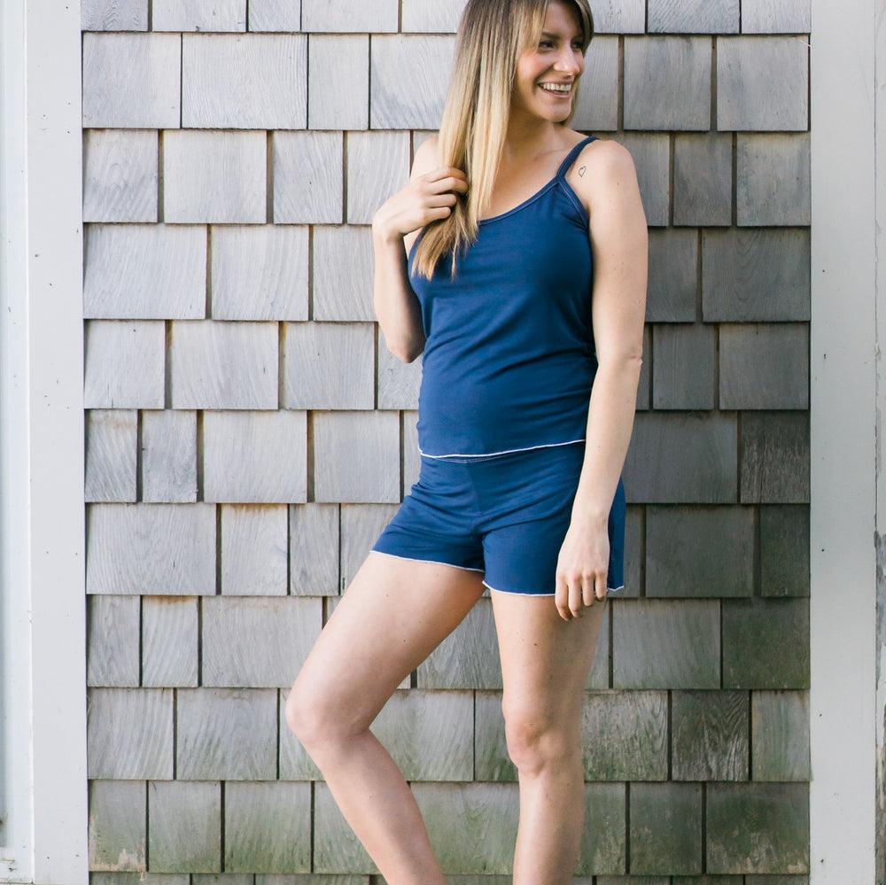 Tank, Top, Blue, Dark Blue, Loungewear, Sleepwear, soft, plus sizes, sustainable production, enhanced breathability, breathability, Tencel, Modal, Made in Canada, Mimi Island Designs, female, women, mothers, daughters, buttery soft, ultra soft